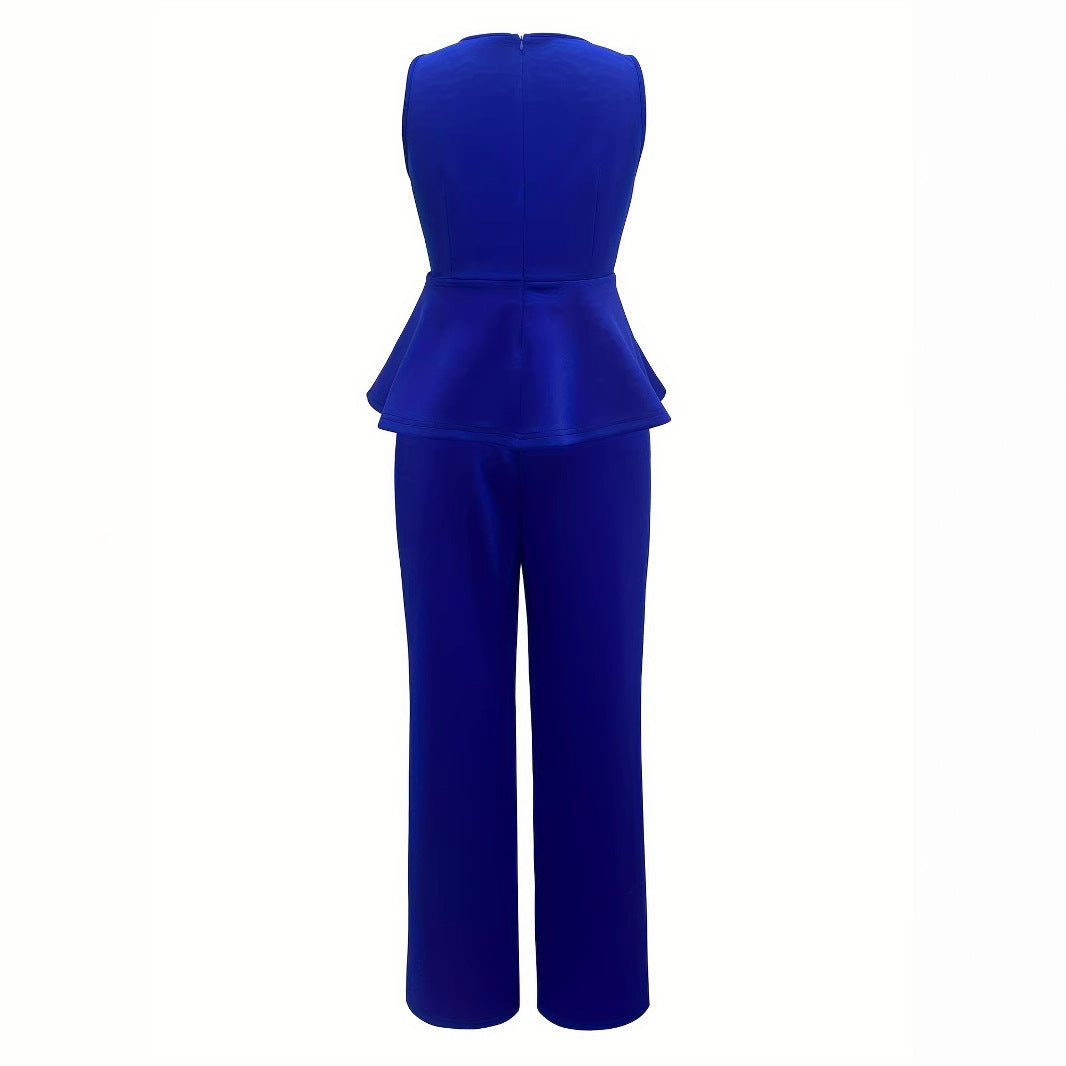 Asymmetrisk Jumpsuit med Flödande Topp och V-Hals – Andningsbart Tyg, Bekväm Passform, Breda Byxor 4