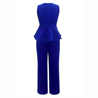 Asymmetrisk Jumpsuit med Flödande Topp och V-Hals – Andningsbart Tyg, Bekväm Passform, Breda Byxor 4