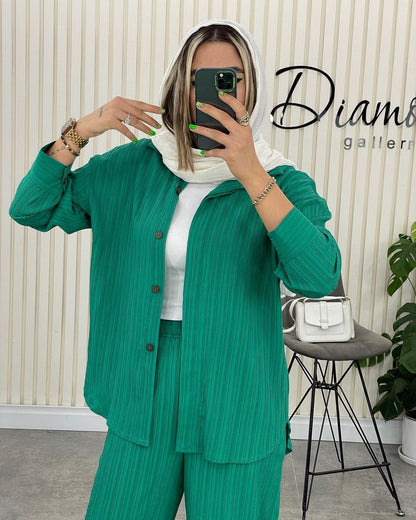 Variant image for Dam Långärmad Skjorta och Raka Benbyxor Polyester Elegant Outfit-5