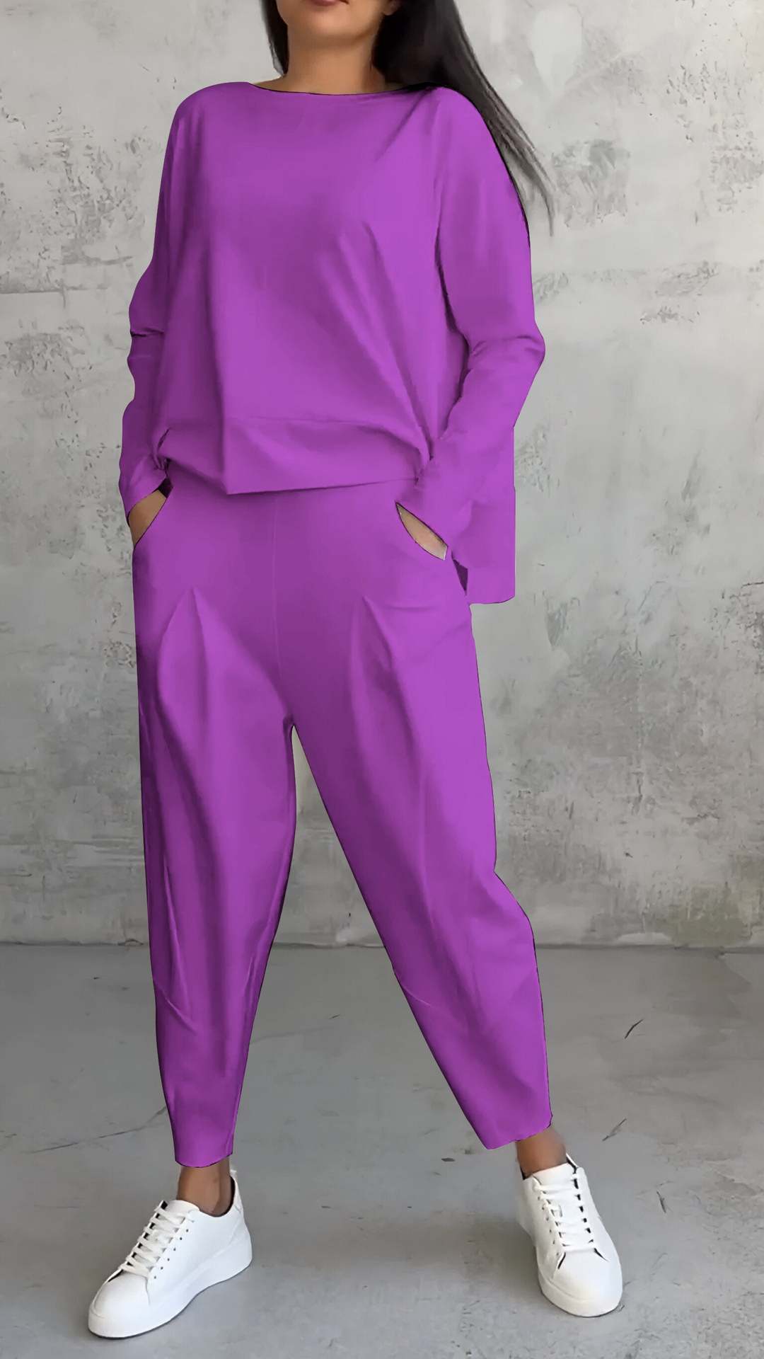 Harembyxor Dam i Urban Stil med Långärmad Topp, Polyester och Spandex, Fickor, Långa Byxor, S-5XL 14
