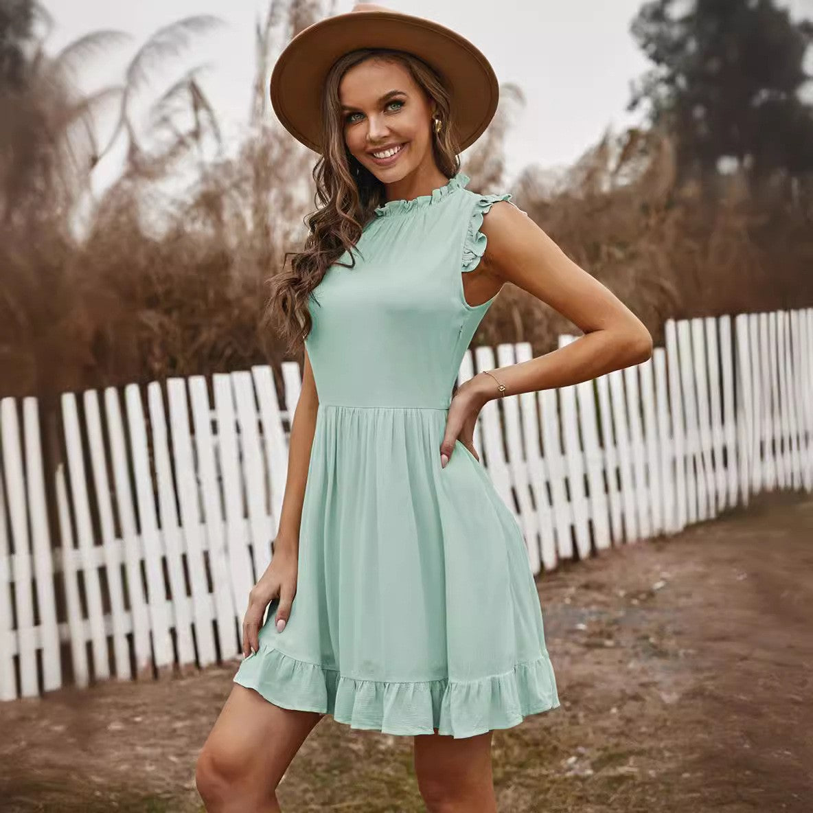 Variant image for Dam A-linjeformad Sommarklänning Polyester Ärmlös Knälång-9