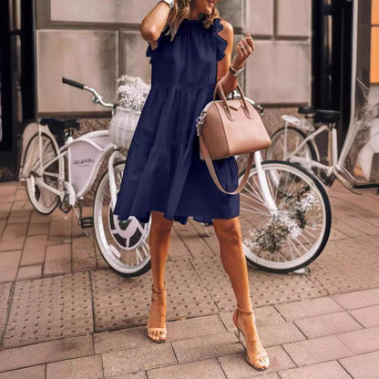 Dam Ärmlös Klänning Enfärgad Polyester-5