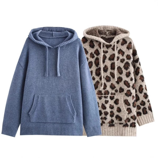 Dam Hoodie Leo-tryck Mjuk Bomull med Känguruficka 5