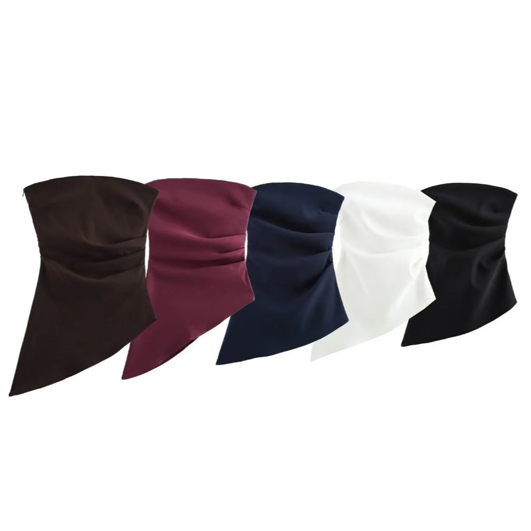 Dam Festtopp Asymmetrisk Draperad Silkeslen Tyg 2