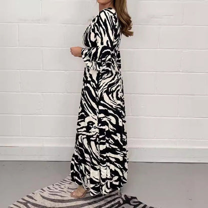 Damklänning med Geometriskt Mönster och Tre-Fjärdedels Ärmar – Högkvalitativt Tyg för Avslappnade Tillfällen 4