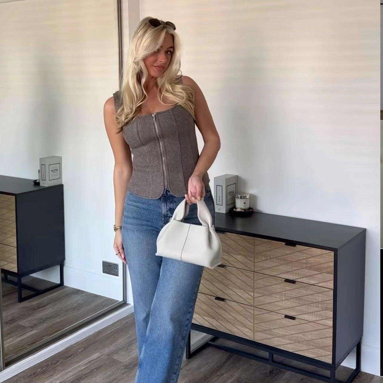 Kvinnor Topp Blixtlås Linjestruktur Andningsbart Material Fest Toppar-5