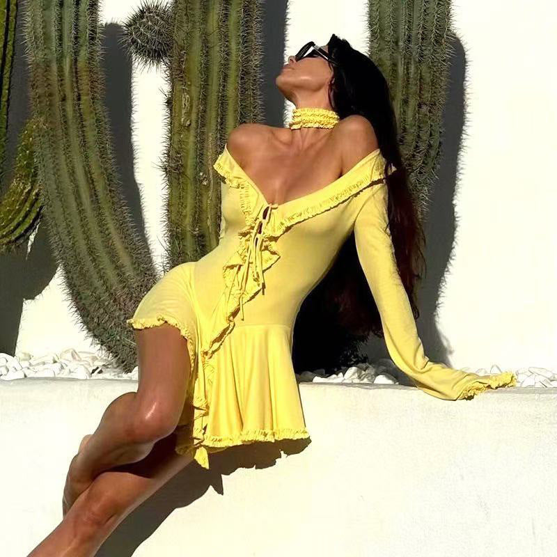 Dam Klänning Wrap med Ruffle Detaljer Mjukt Tyg 2