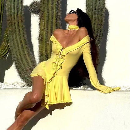 Dam Klänning Wrap med Ruffle Detaljer Mjukt Tyg 2