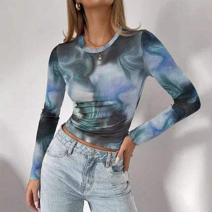 Långärmad T-shirt Dam Tryckt Mesh Slim Fit-2