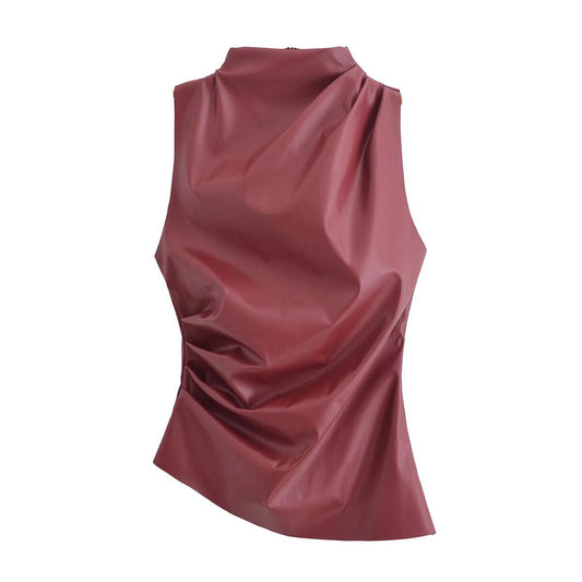 Dam Asymmetrisk Top Rynkad Halsringning Polyester-1