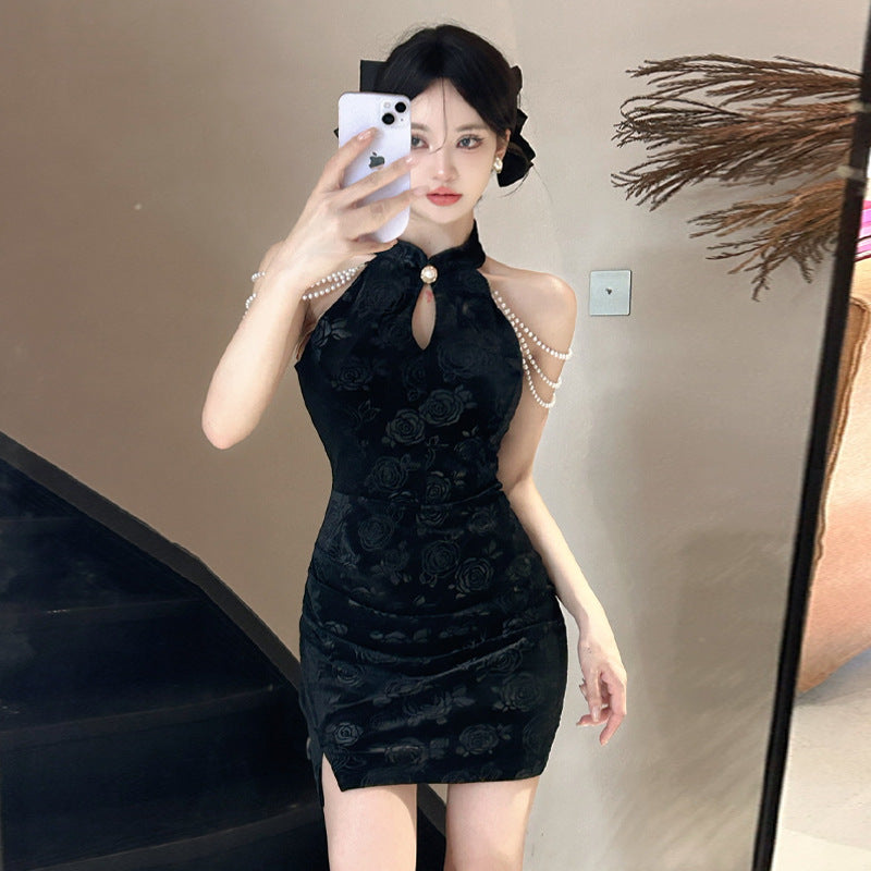 Variant image for Fina Dam Klänningar Off-Shoulder Cheongsam Kort Polyester-4