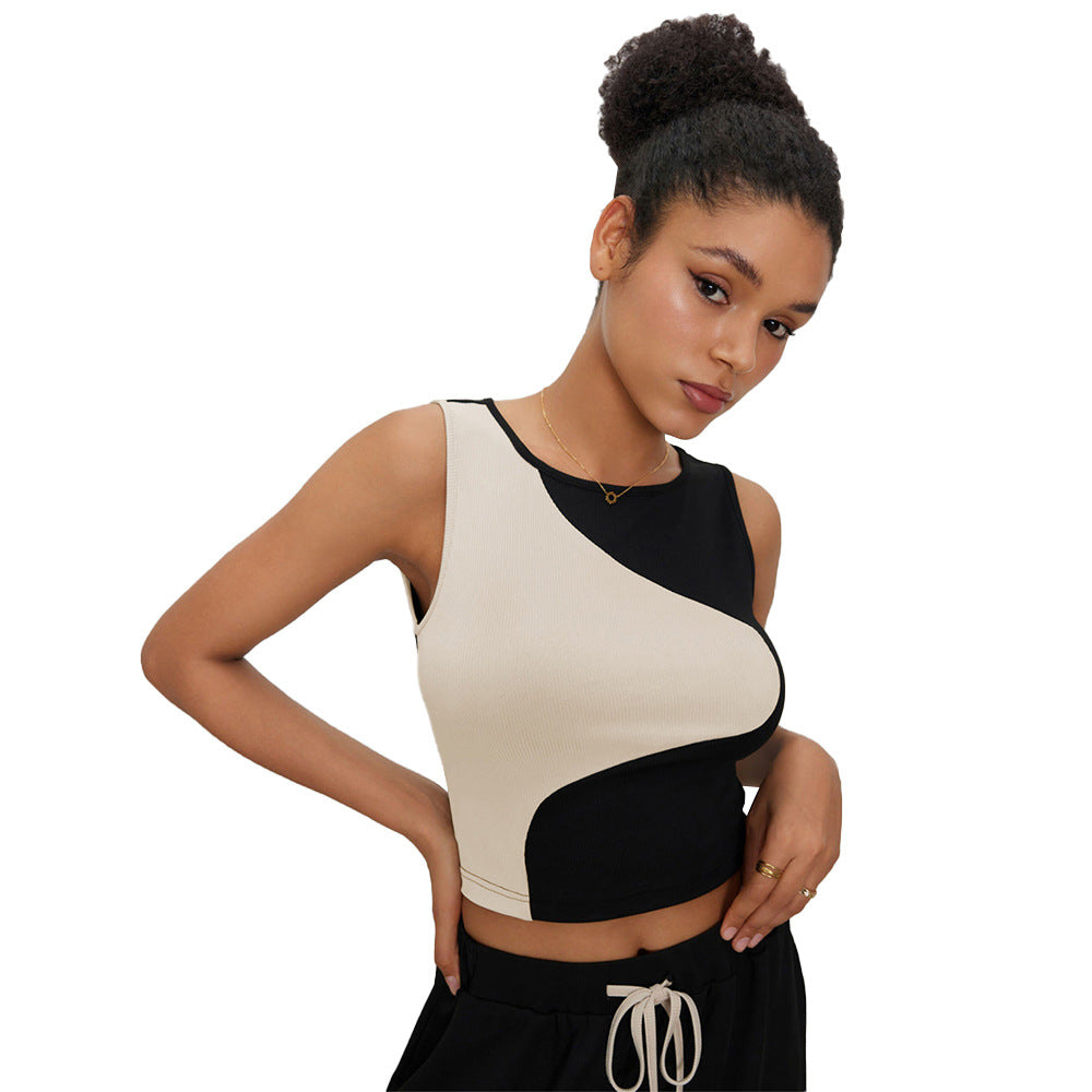 Variant image for Dam Kort Topp Färgblock Ribbad Tyg-1