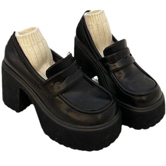 Kvinnliga Chunky Loafers Hög Blockhäl Syntetmaterial 6