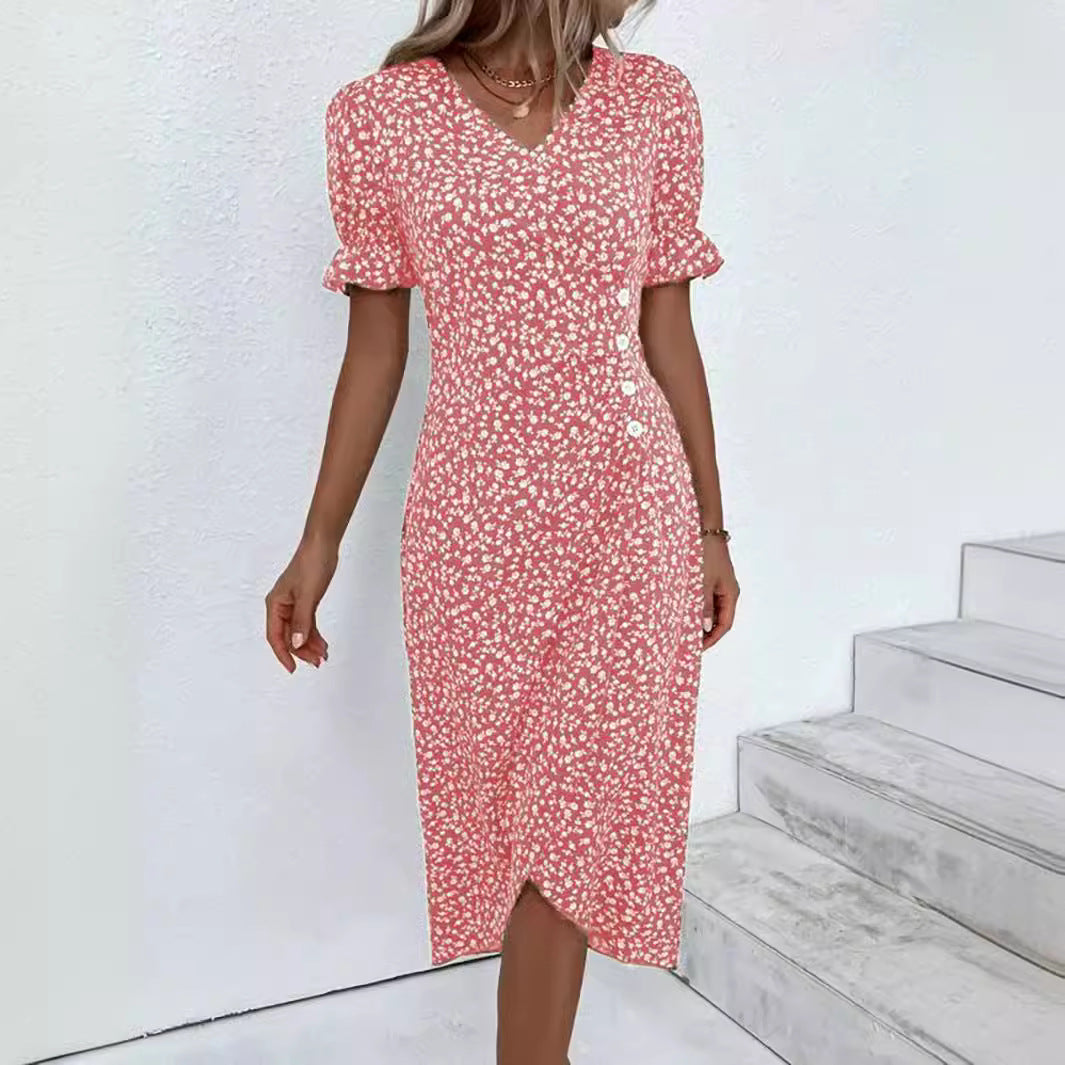 Kvinnors Midi Klänning Asymmetrisk V-Hals Polyester-5