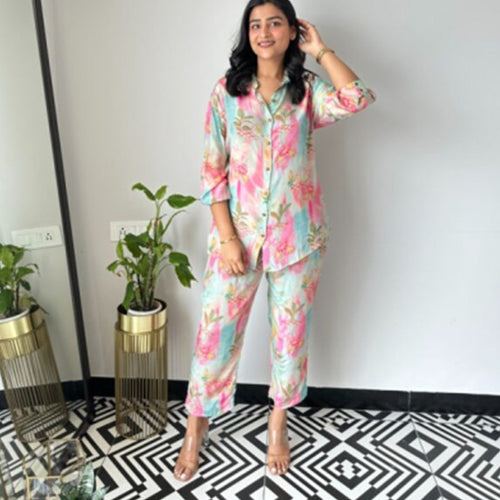 Kvinnors Tvådelad Uppsättning Blommönster Polyester Spandex-1