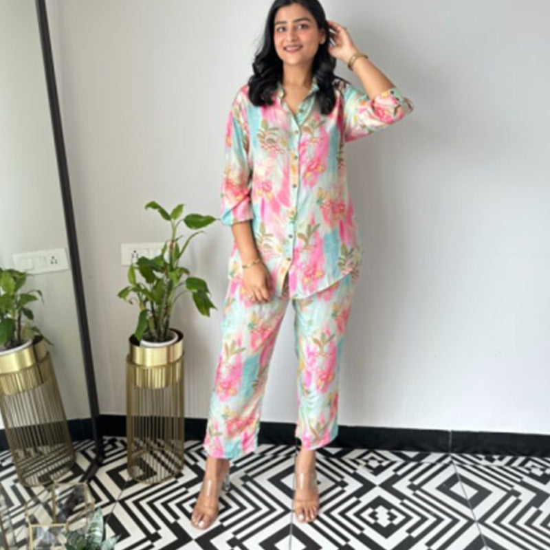 Variant image for Kvinnors Tvådelad Uppsättning Blommönster Polyester Spandex-1