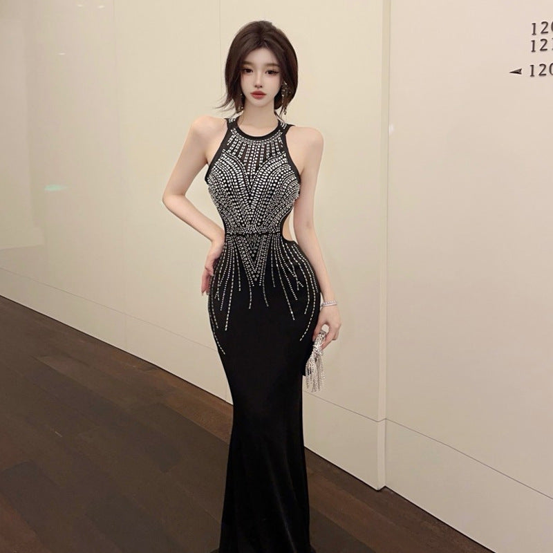 Kvinnors Lång Klänning Ärmlös Rundhals Högkvalitativt Tyg-2