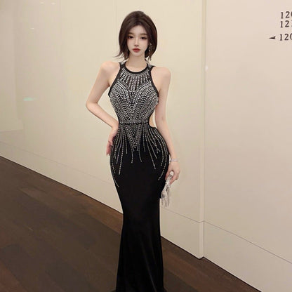 Kvinnors Lång Klänning Ärmlös Rundhals Högkvalitativt Tyg-2