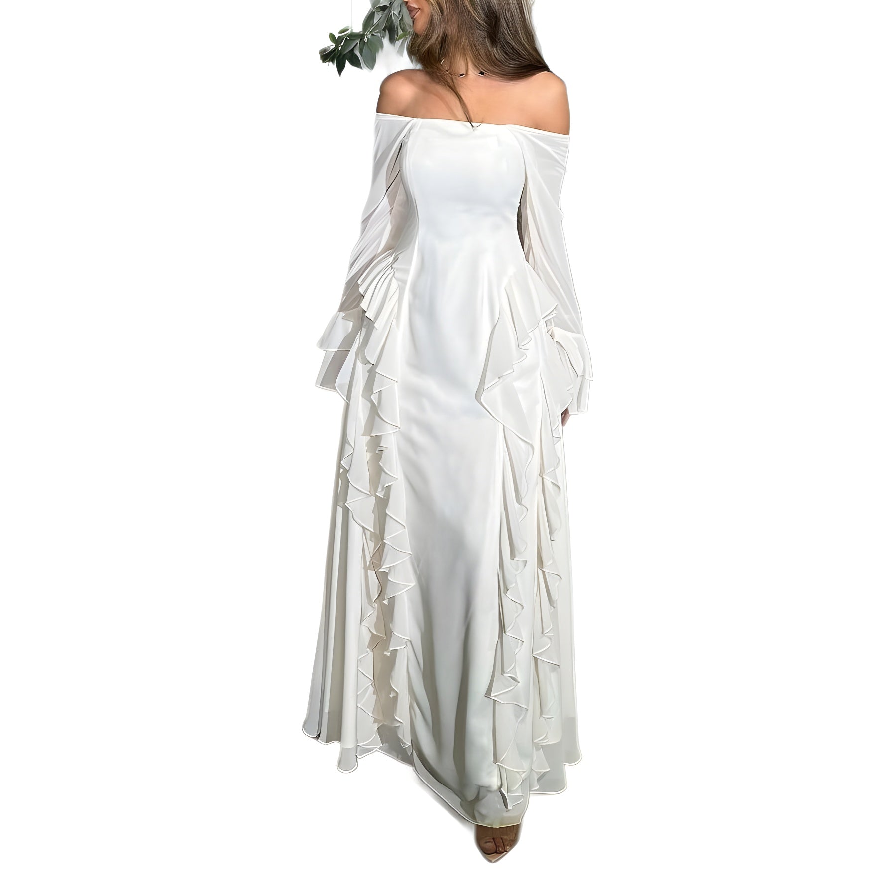 Fina Damklänningar A-linjeformad med Spets Långärmad Tyget-6