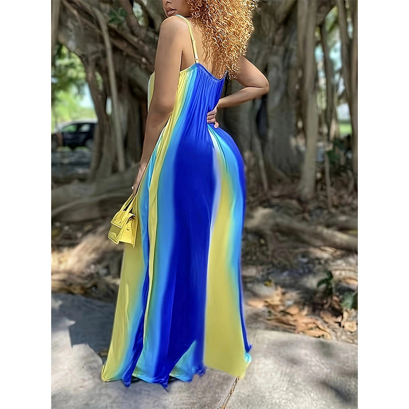 Kvinnors Lång Klänning Djup V-Hals Spagettiband Polyester 3
