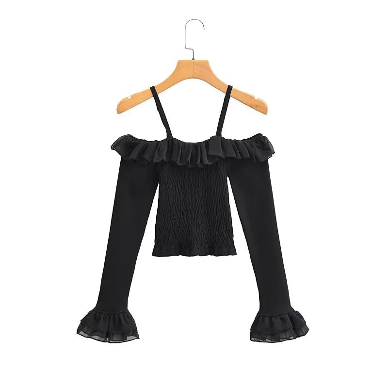 Dam Topp V-ringning Rüsch Detaljer Elastiskt Tyg 3