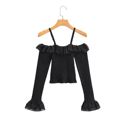 Dam Topp V-ringning Rüsch Detaljer Elastiskt Tyg 3