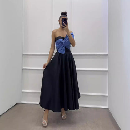 Damklänning A-Line Färgblockerande Polyester Ärmlös Modern-3