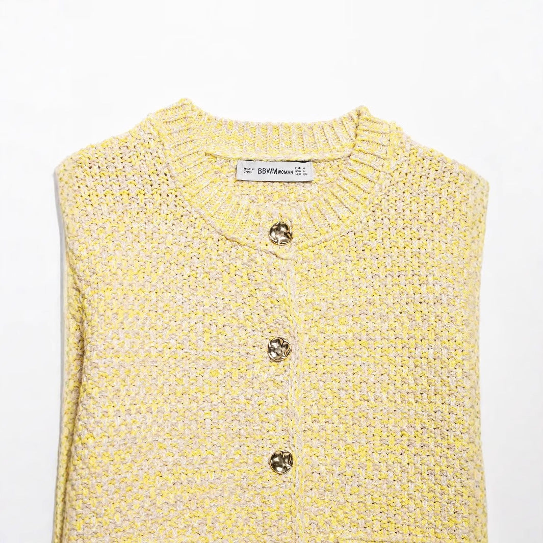 Kvinnors Cardigan Cachemire Rund Krage Dekorativa Knappar Fickor 4