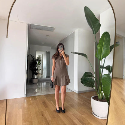 Kort A-linje Klänning Dam med Dragkedja – Kort Svart Sommarklänning i Polyester 4