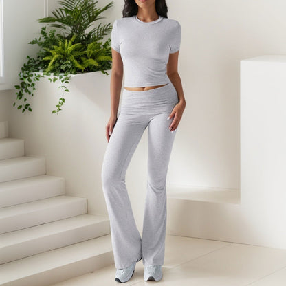 Kvinna Långa Byxor Enfärgad Stickad Komfortabel Passform-6