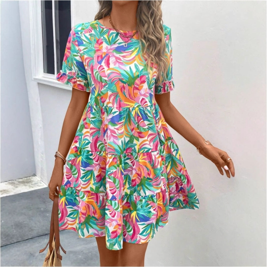 Kvinnors Tårta Klänning Blommig Tryckt Bomull Polyester-2