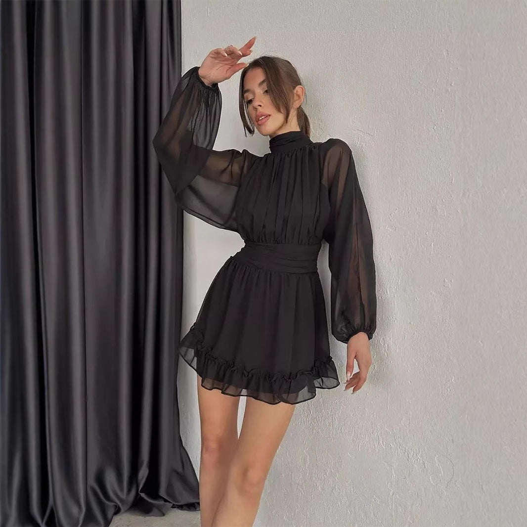 Kvinna Mini Kjol Veckad Polyester-3