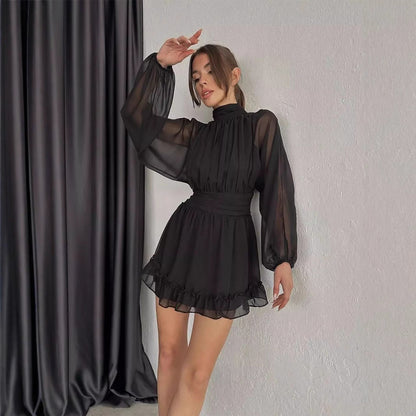 Kvinna Mini Kjol Veckad Polyester-3