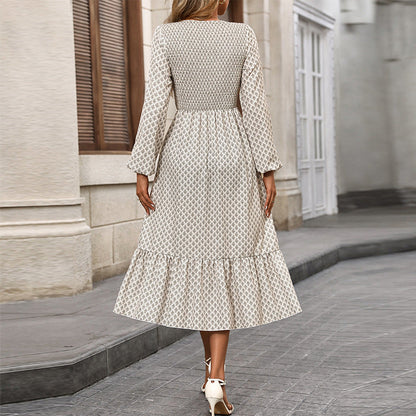 Kvinnors Midi Kjol A-linjeformad Prickigt Mönster Vävda Tyger-4