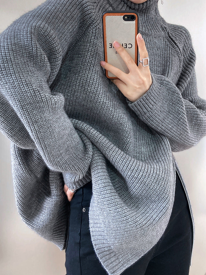 Stickad Dam Turtleneck Tröja Monokrom Akryl-3