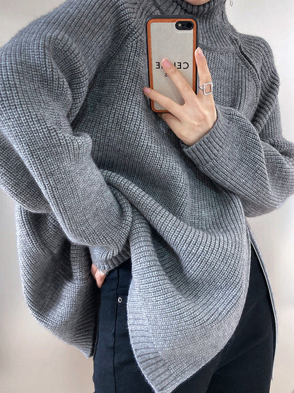 Stickad Dam Turtleneck Tröja Monokrom Akryl-3