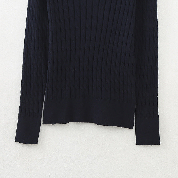 Dam Stickad Tröja V-Hals Ribbad Bomull-4