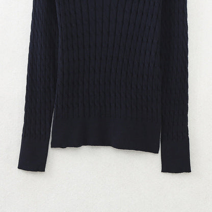 Dam Stickad Tröja V-Hals Ribbad Bomull-4