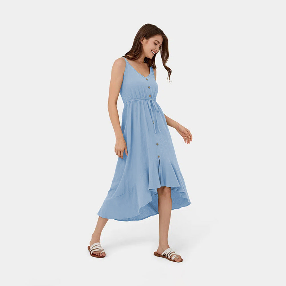 Kvinna Lång Klänning A-Line V-Hals Polyester-5