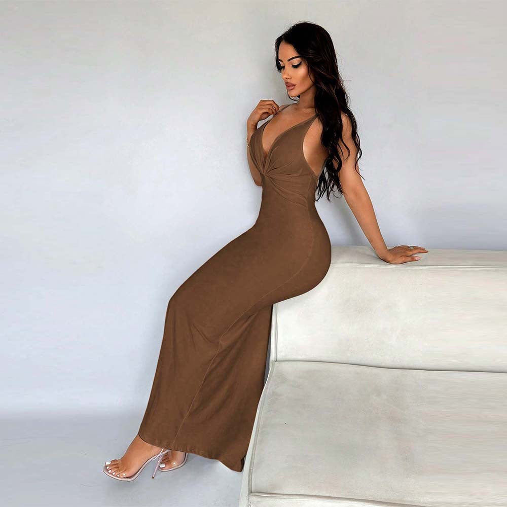 Dam Klänning Bodycon Lång V-hals Patchwork Polyester Fina Dam Klänningar-4