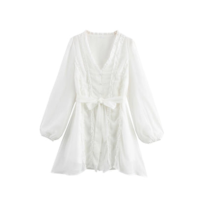 Dam A-Line Kjol V-ringning Volanger Högkvalitativt Tyg-2