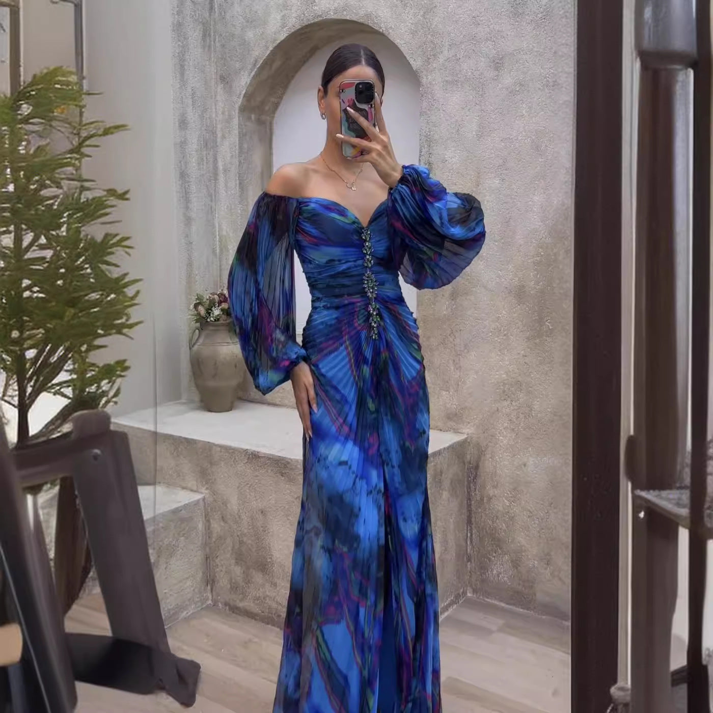 Kvinna A-Line Klänning V-Neck Polyester Långärmad-5