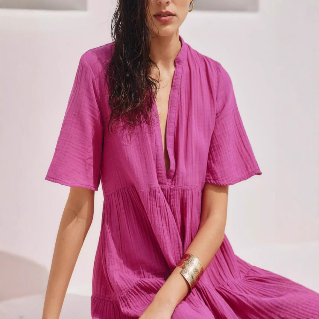 Kvinnors A-Line Klänning V-Neck Högkvalitativt Tyg Minimalistisk Stil-2