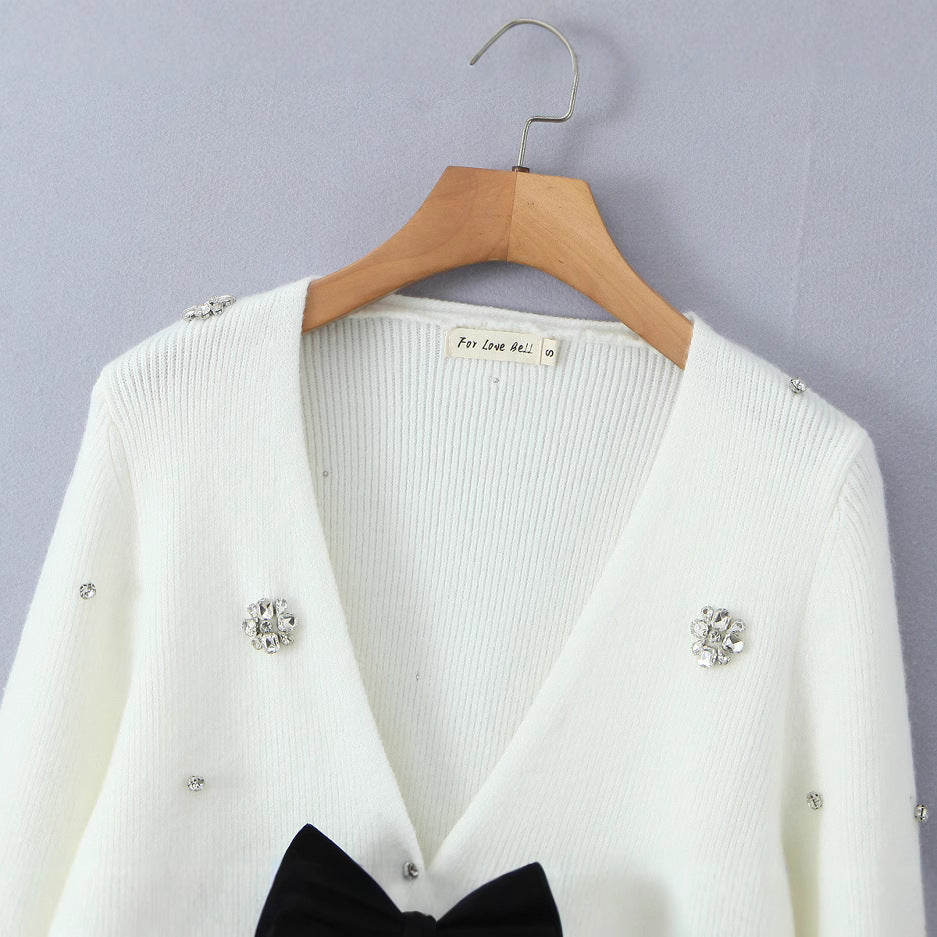 Dam Långärmad Cardigan med Strass-3