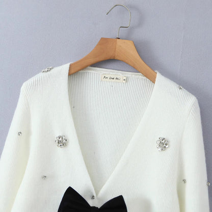 Dam Långärmad Cardigan med Strass-3