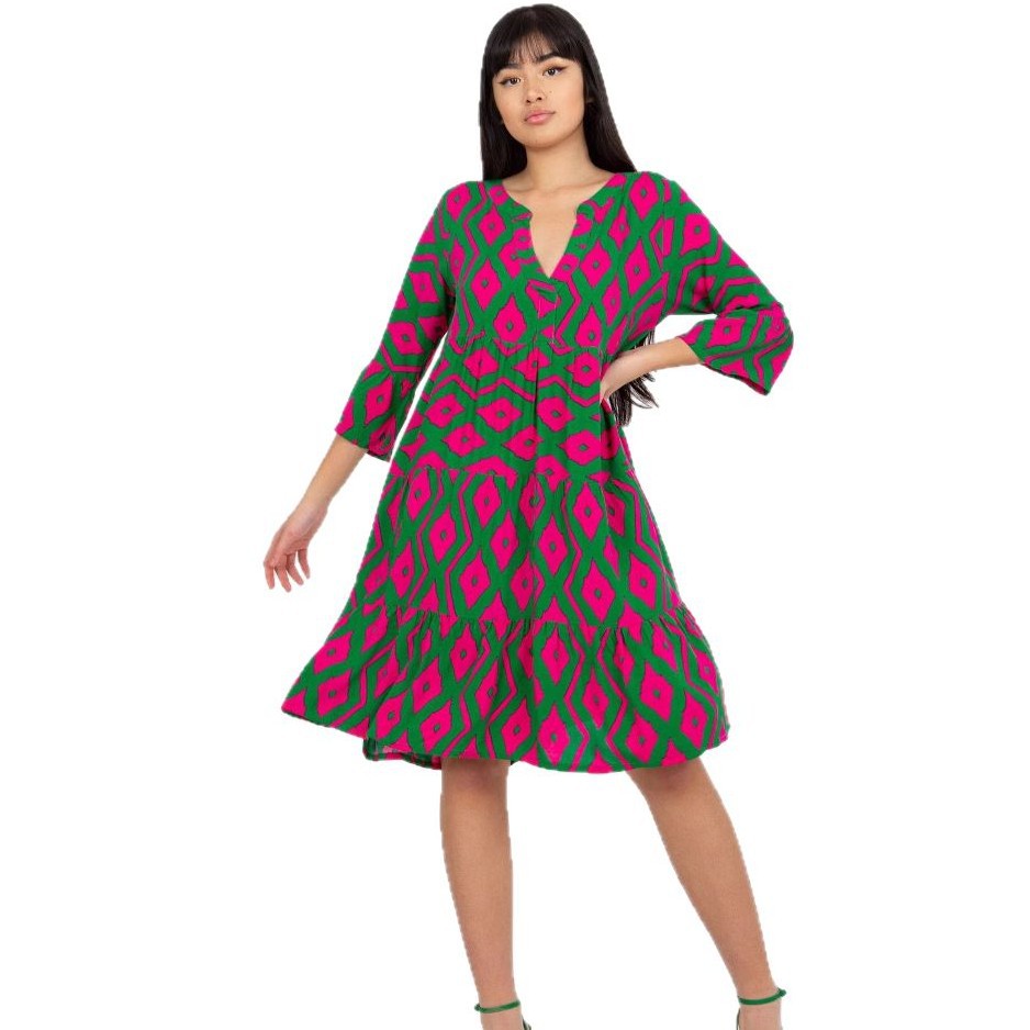 Kvinna A-Linje Klänning Korta Ärmar Polyester-3