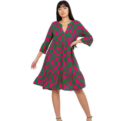 Kvinna A-Linje Klänning Korta Ärmar Polyester-3