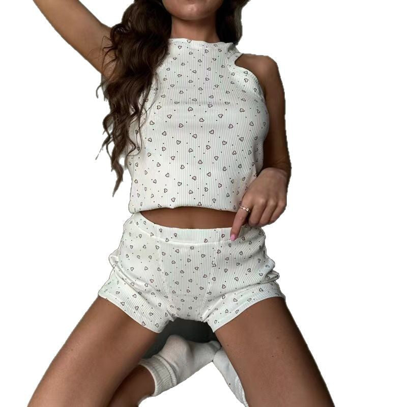 Dam Casual Set Tryckt Stickat Shorts 6