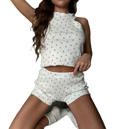 Dam Casual Set Tryckt Stickat Shorts 6