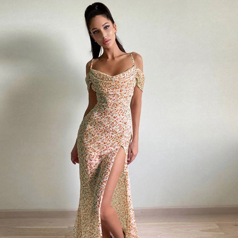 Damklänning Utställd Polyester Tryckt Utan Ärmar-6